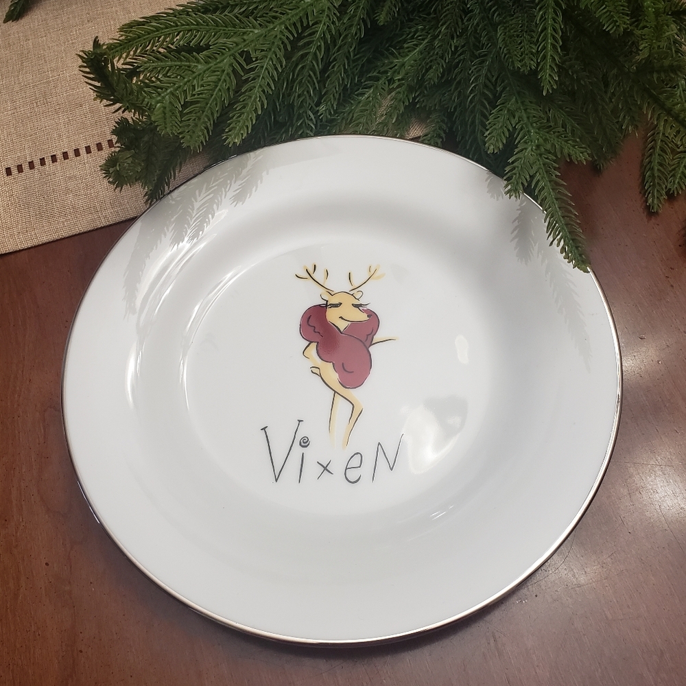 POTTERY BARN Reindeer VIXEN 8.5" Salad Plate Christmas